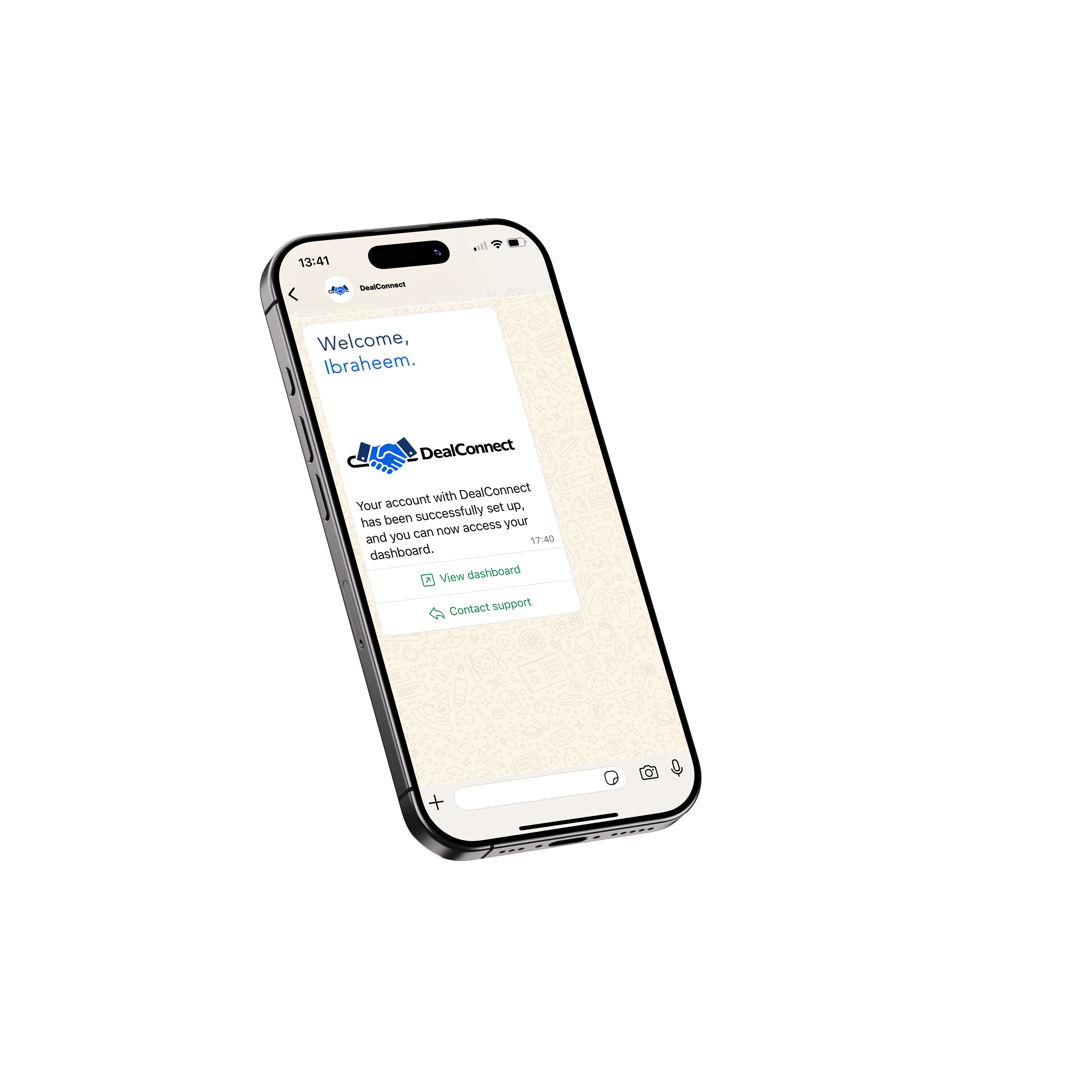 WhatsApp mockup for welcome journeys
